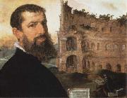 Maerten van heemskerck Self-Portrait of the Painter with the Colosseum in the Background oil on canvas
